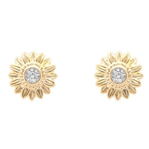 New Gold Sunflower Sapphire Stud Earrings - Picture 4 of 4